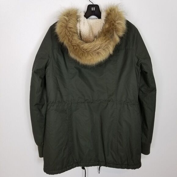 Levis Jacket Womens  Green Faux Fur Hooded Sherpa Lined Nylon Parka Sz M - Picture 4 of 11